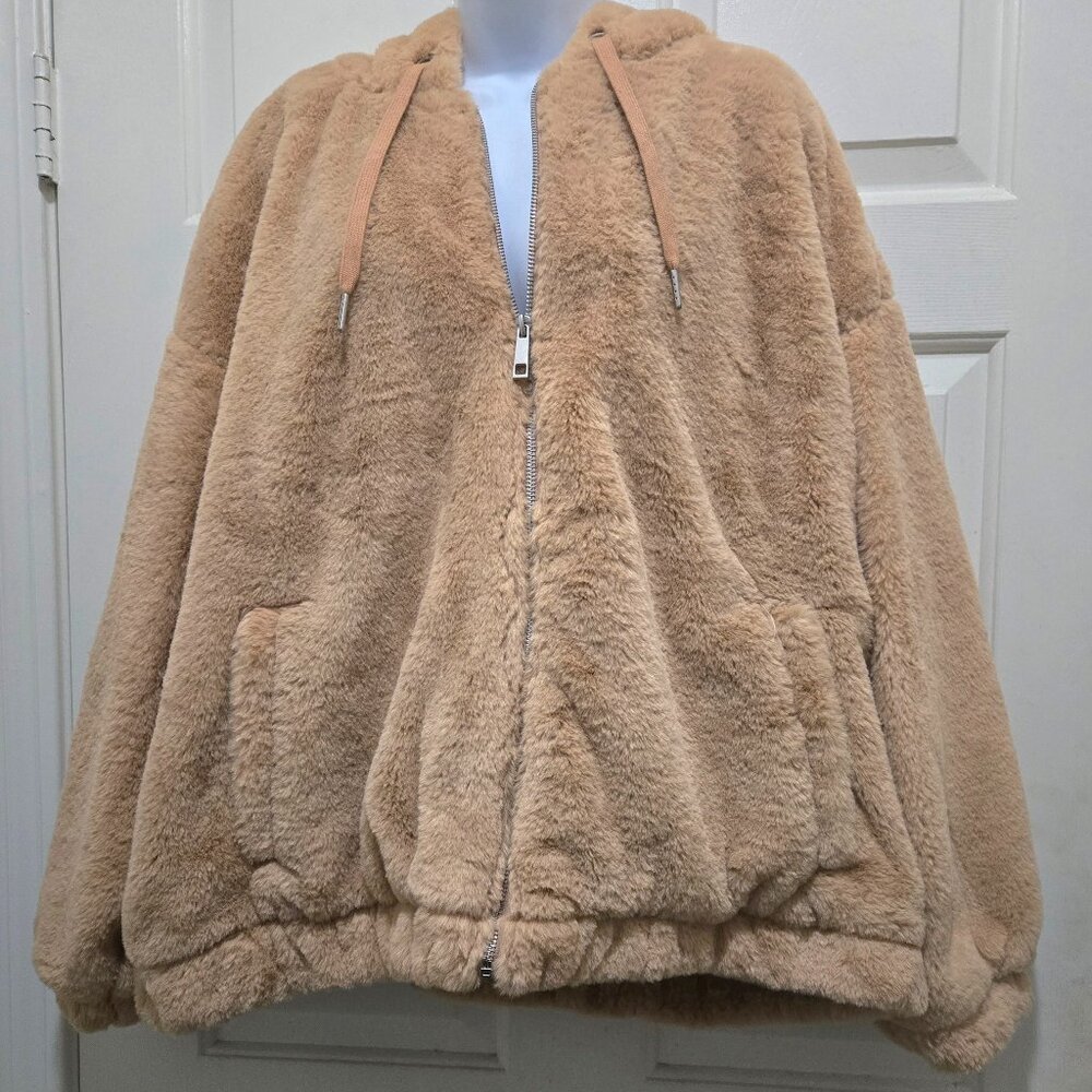 Faux Fur Drawstring Hoodie Jacket Time and Tru Plus Size Casual Dress Warm Coat